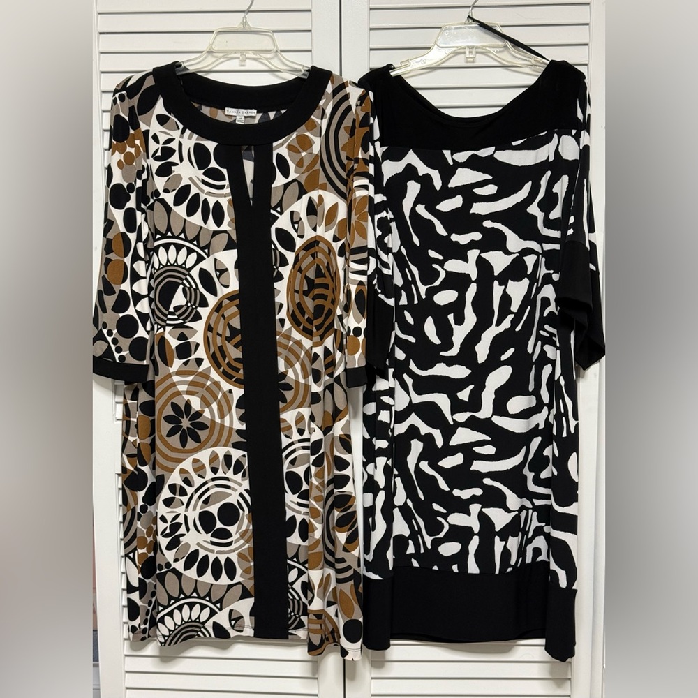 🥳🥳2FER! Amanda Charles(L) & Sandra Darren(14) Vintage Dress, Black, Brown Prints